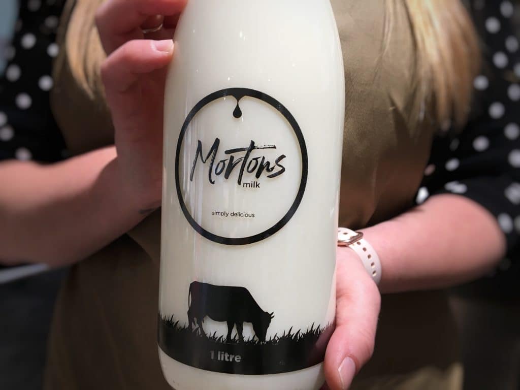 Morton's reusable glass milk bottle